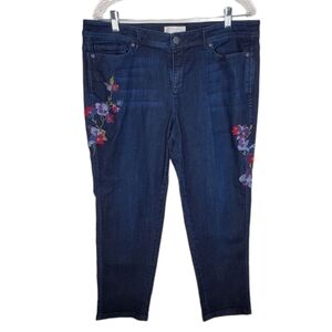 J. Jill Floral Embroidered Slim Ankle Jeans, Dark Wash Blue Jeans Sz 14 Petite